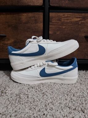 Nike Men’s White Sneakers with Blue Swoosh